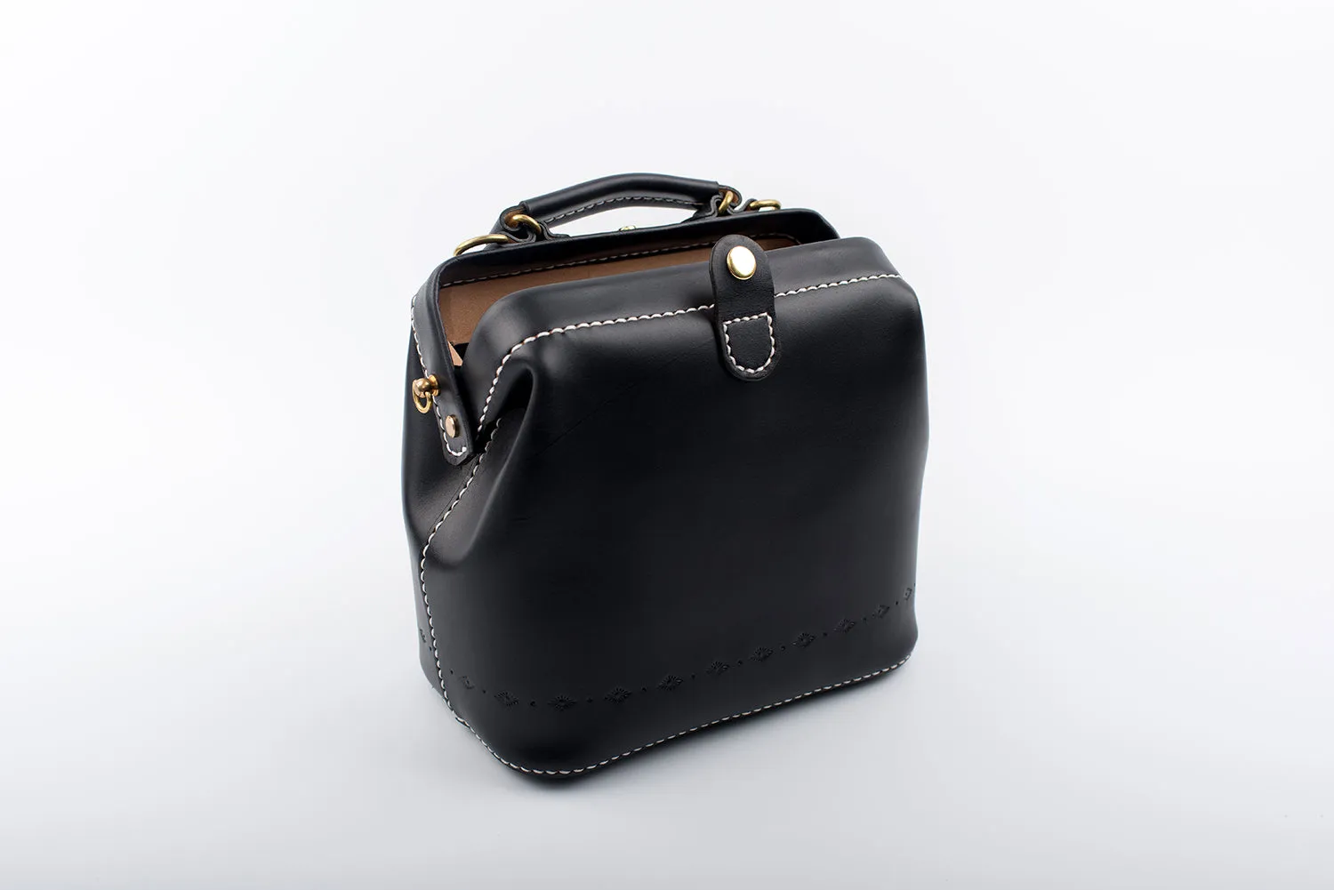 Handmade Womens Black Leather doctor Handbag shoulder doctor bags Purse for women