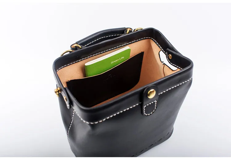 Handmade Womens Black Leather doctor Handbag shoulder doctor bags Purse for women