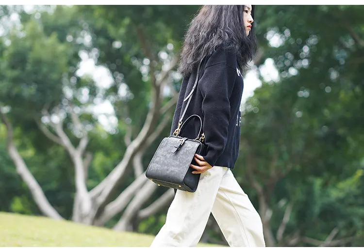 Handmade Womens Black Leather Doctor Handbag Side Purse Doctor Purse for Women