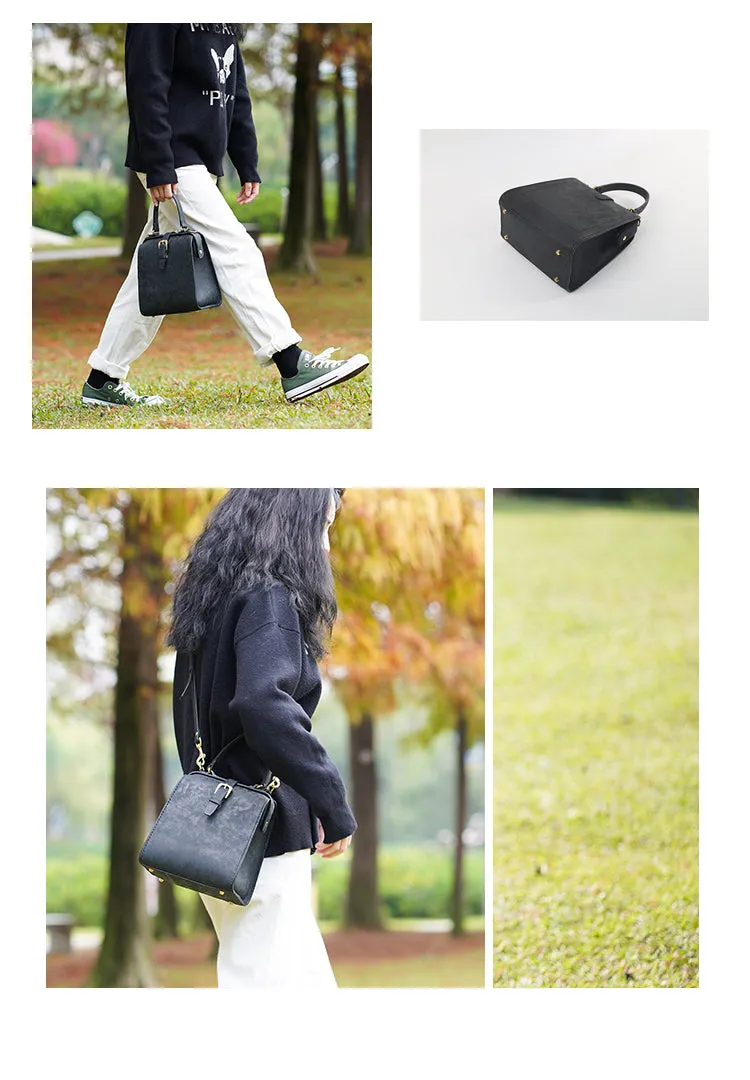 Handmade Womens Black Leather Doctor Handbag Side Purse Doctor Purse for Women