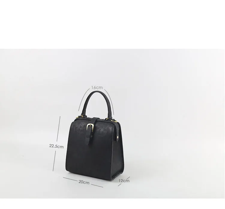 Handmade Womens Black Leather Doctor Handbag Side Purse Doctor Purse for Women