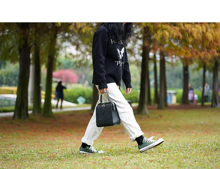 Handmade Womens Black Leather Doctor Handbag Side Purse Doctor Purse for Women