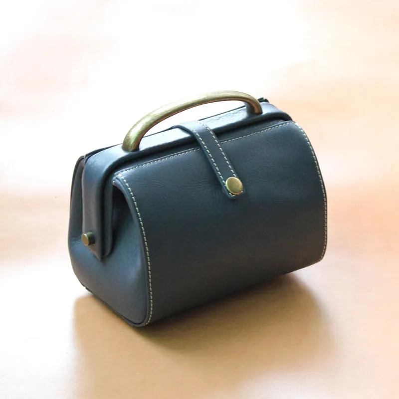Handmade Womens Black Leather Mini Doctor Handbags Shoulder Purses Black Doctor Purses for Women