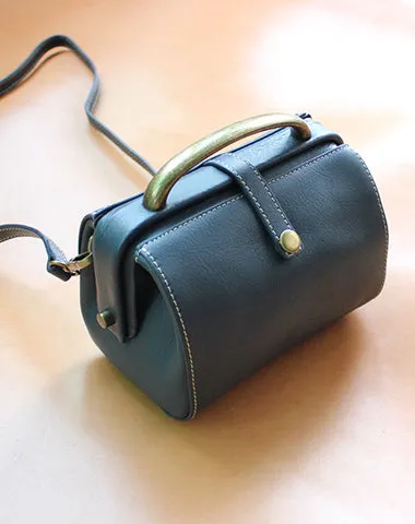 Handmade Womens Black Leather Mini Doctor Handbags Shoulder Purses Black Doctor Purses for Women