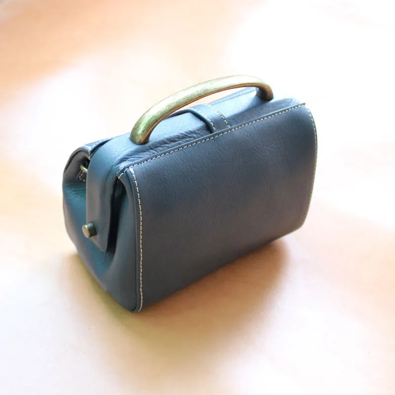 Handmade Womens Black Leather Mini Doctor Handbags Shoulder Purses Black Doctor Purses for Women