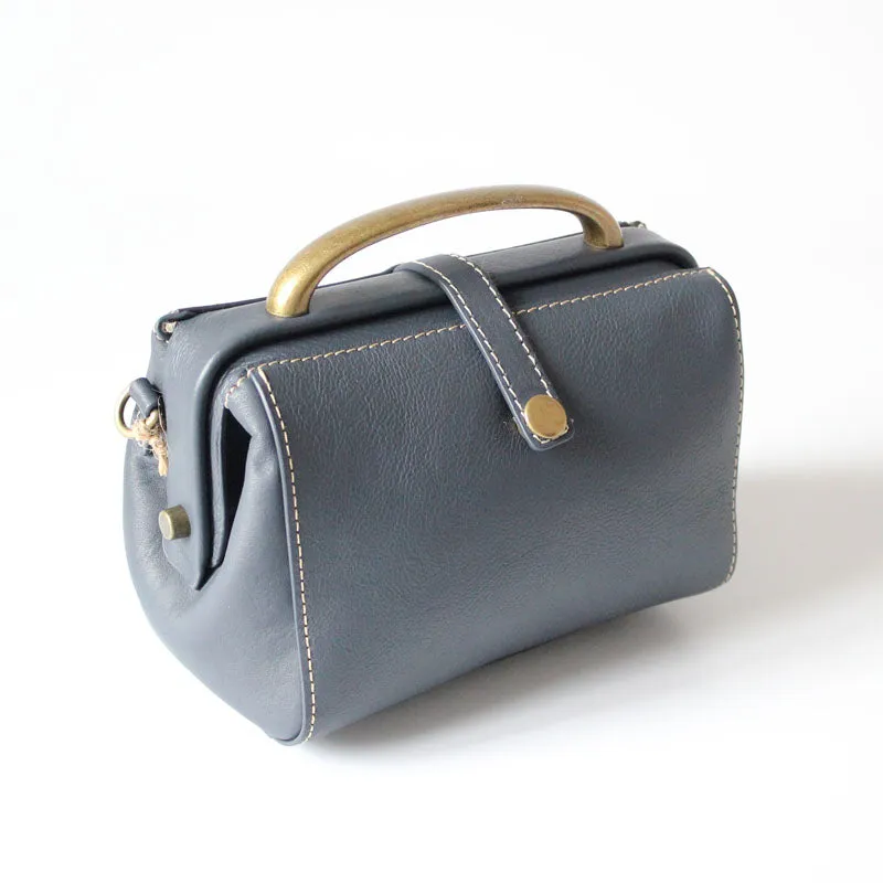 Handmade Womens Black Leather Mini Doctor Handbags Shoulder Purses Black Doctor Purses for Women