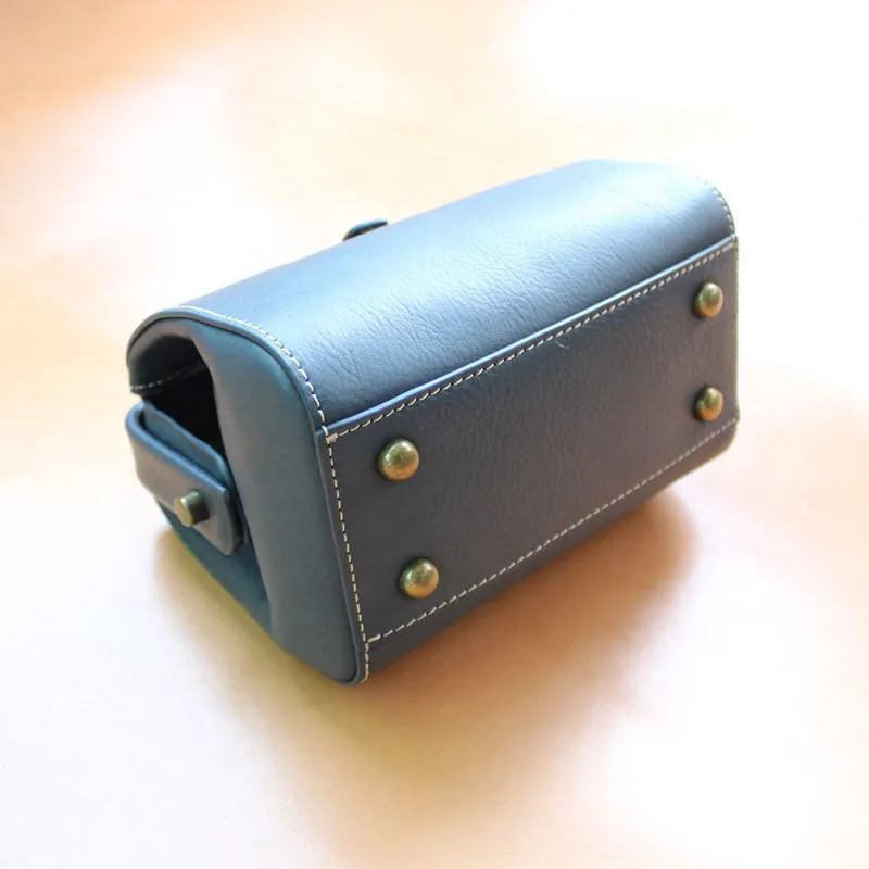Handmade Womens Black Leather Mini Doctor Handbags Shoulder Purses Black Doctor Purses for Women