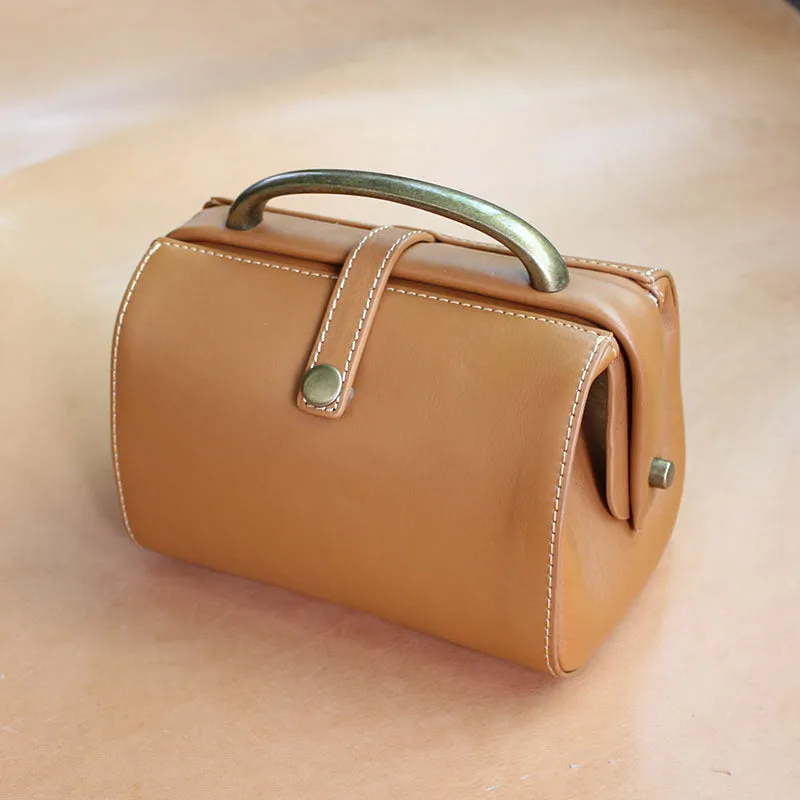 Handmade Womens Black Leather Mini Doctor Handbags Shoulder Purses Black Doctor Purses for Women