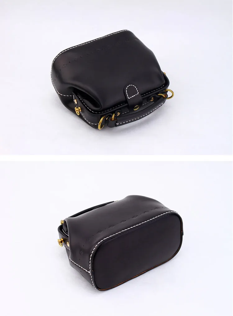 Handmade Womens Black Leather Small doctor Handbag shoulder doctor bags for women