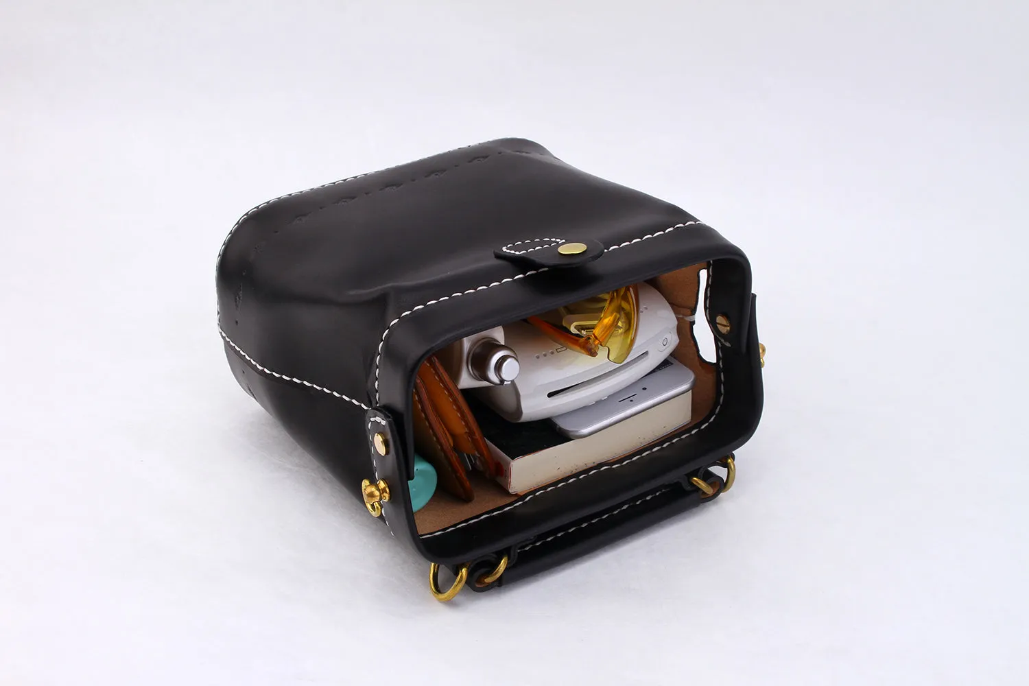 Handmade Womens Black Leather Small doctor Handbag shoulder doctor bags for women
