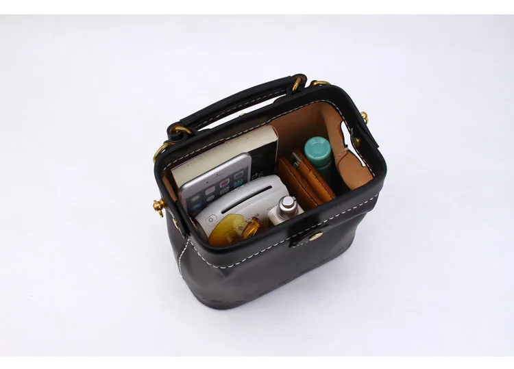 Handmade Womens Black Leather Small doctor Handbag shoulder doctor bags for women