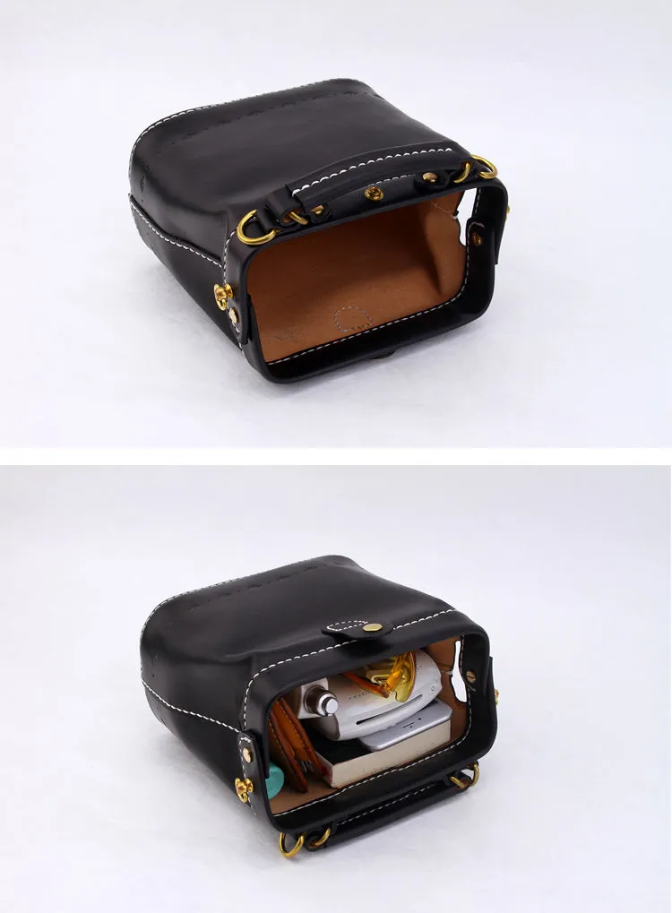 Handmade Womens Black Leather Small doctor Handbag shoulder doctor bags for women