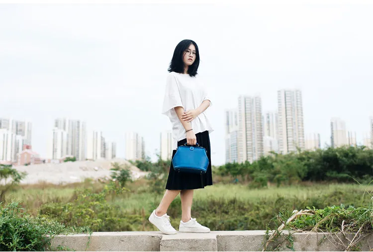 Handmade Womens Blue Leather Doctor Handbag Blue Shoulder Doctor Bags Purse for Women