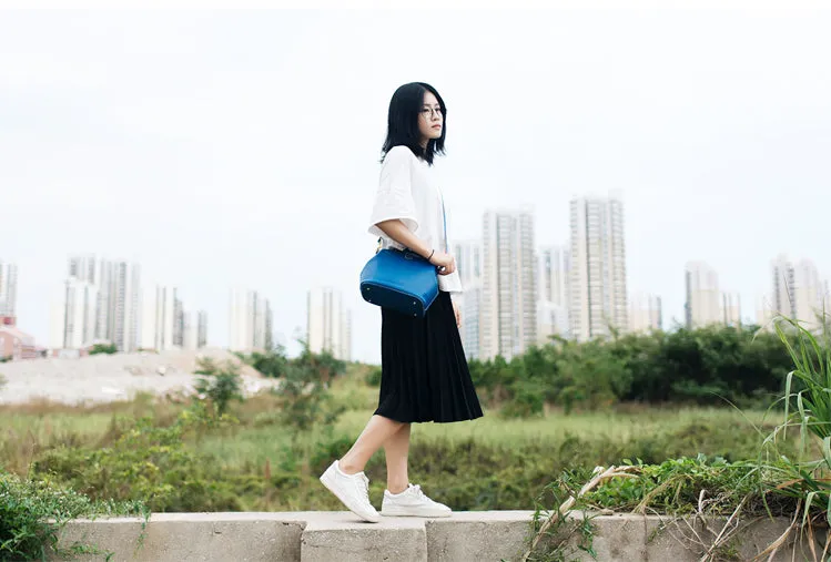 Handmade Womens Blue Leather Doctor Handbag Blue Shoulder Doctor Bags Purse for Women