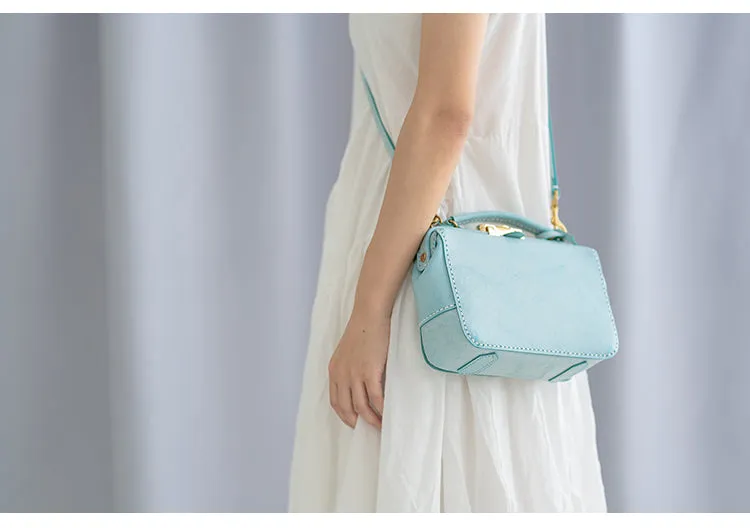 Handmade Womens Blue Leather Doctor Handbag Purse Small Side Bag Doctor Purse for Women