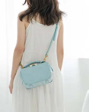 Handmade Womens Blue Leather Doctor Handbag Purse Small Side Bag Doctor Purse for Women