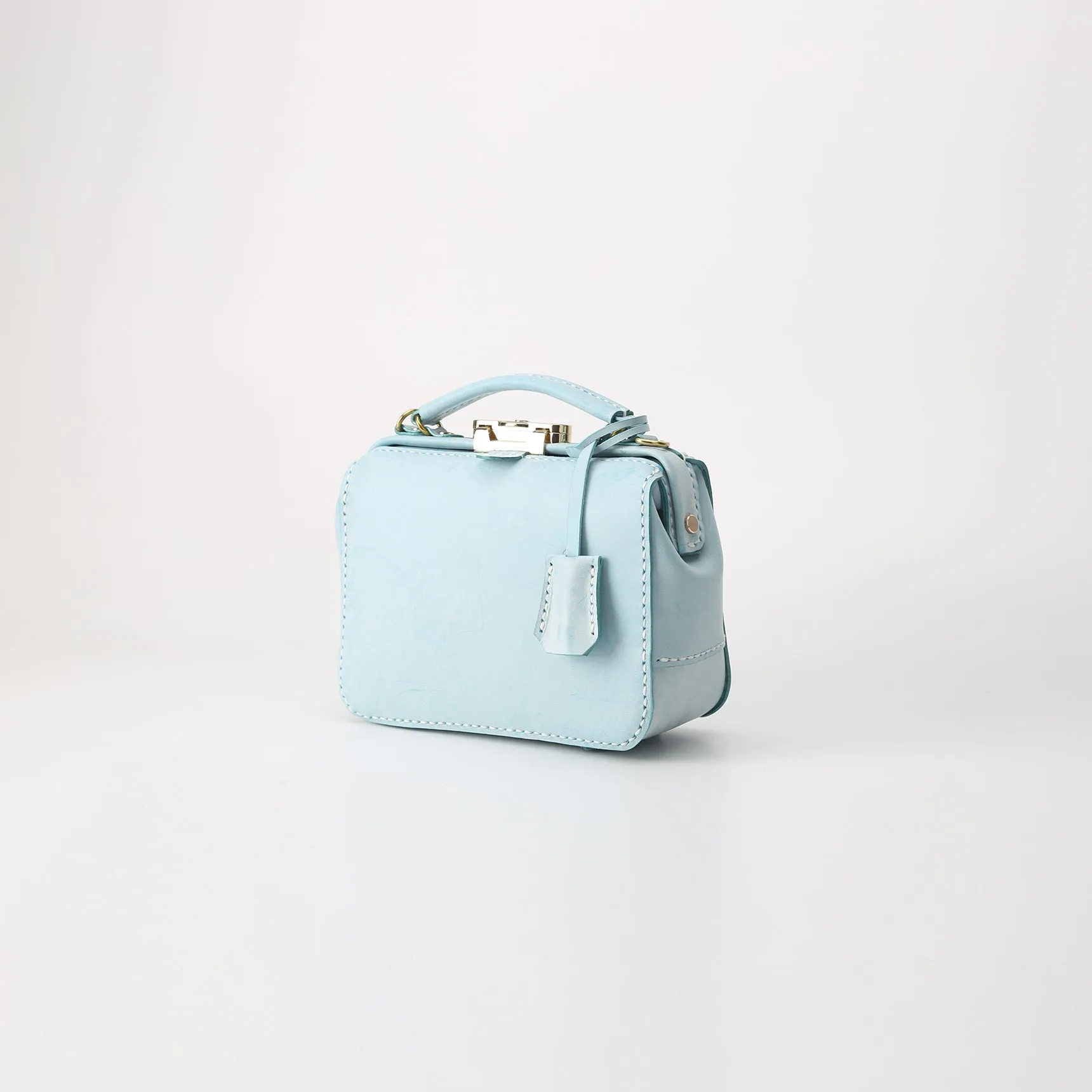 Handmade Womens Blue Leather Doctor Handbag Purse Small Side Bag Doctor Purse for Women