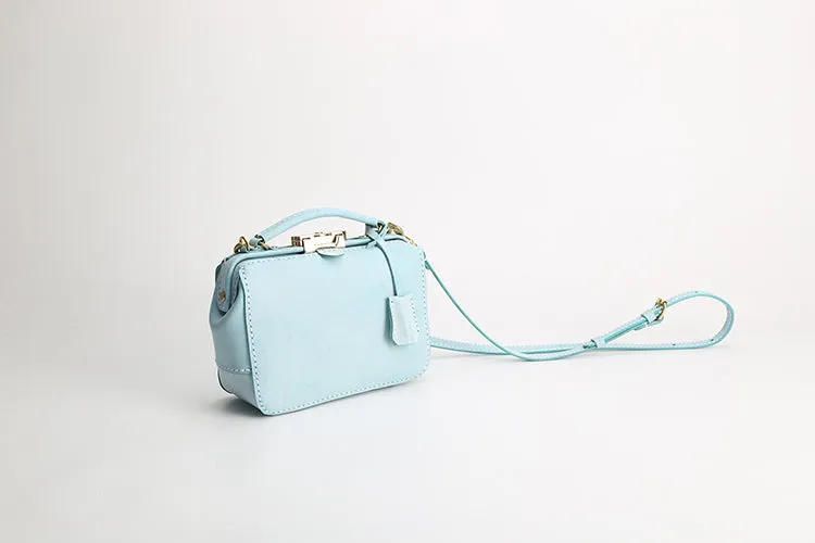 Handmade Womens Blue Leather Doctor Handbag Purse Small Side Bag Doctor Purse for Women