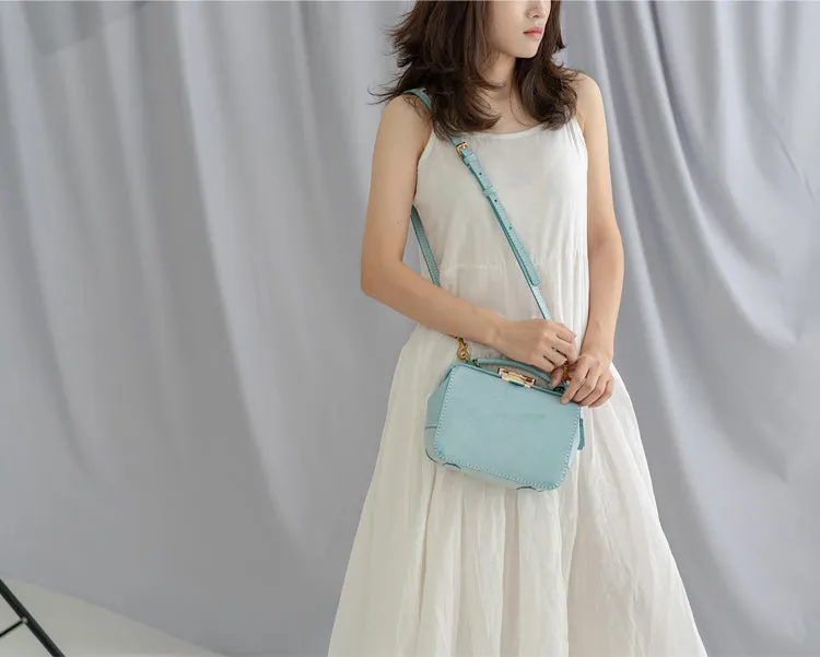 Handmade Womens Blue Leather Doctor Handbag Purse Small Side Bag Doctor Purse for Women