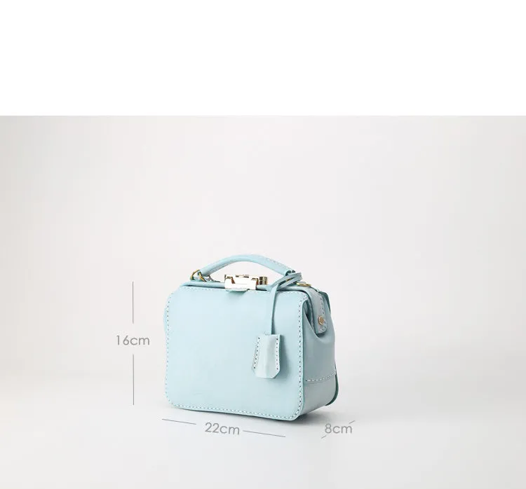 Handmade Womens Blue Leather Doctor Handbag Purse Small Side Bag Doctor Purse for Women