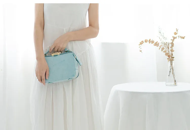 Handmade Womens Blue Leather Doctor Handbag Purse Small Side Bag Doctor Purse for Women