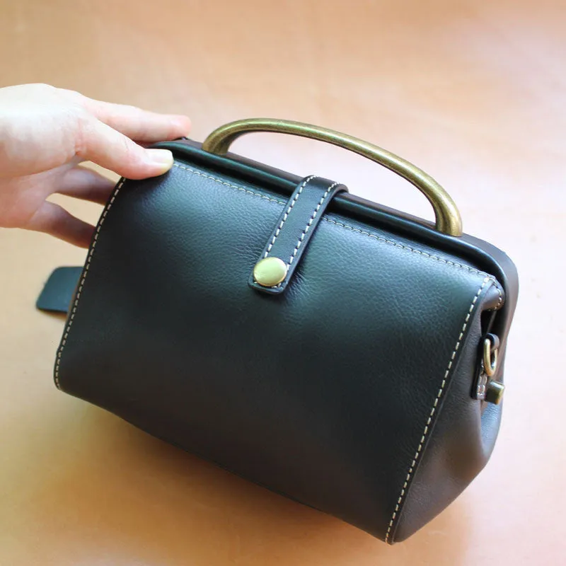 Handmade Womens Blue Leather Mini Doctor Handbags Shoulder Purses Black Doctor Purses for Women