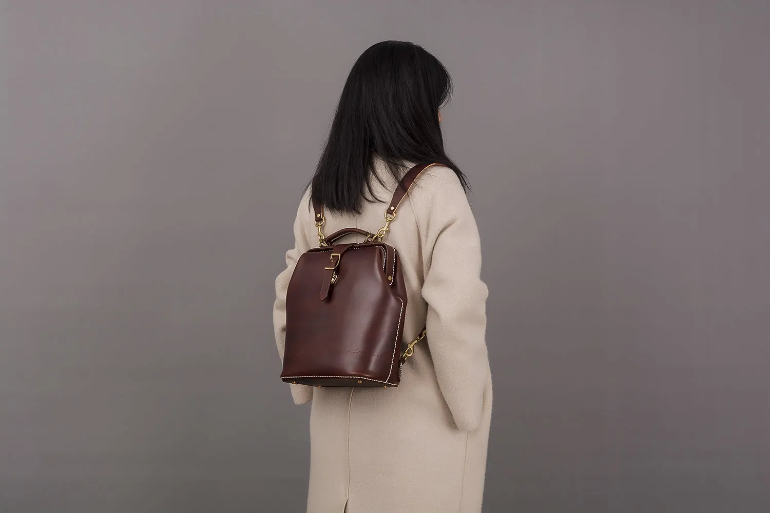 Handmade Womens Coffee Leather Doctor Backpack Purse Shoulder Doctor Handbag for Women