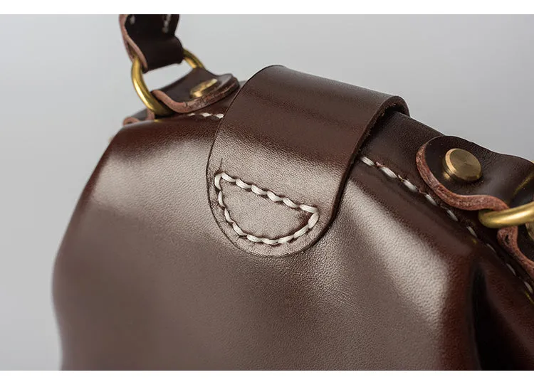 Handmade Womens Coffee Leather doctor Handbag Classic shoulder doctor bags Purse for women