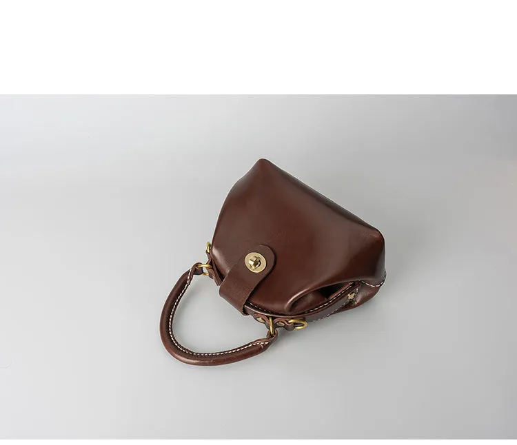 Handmade Womens Coffee Leather doctor Handbag Classic shoulder doctor bags Purse for women
