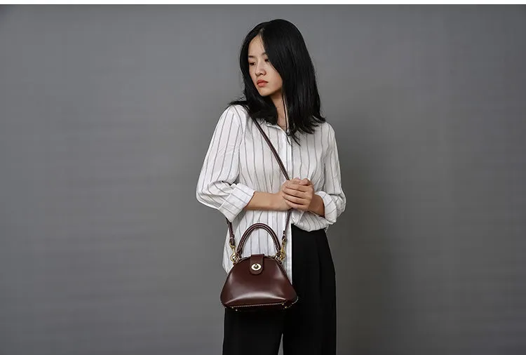 Handmade Womens Coffee Leather doctor Handbag Classic shoulder doctor bags Purse for women