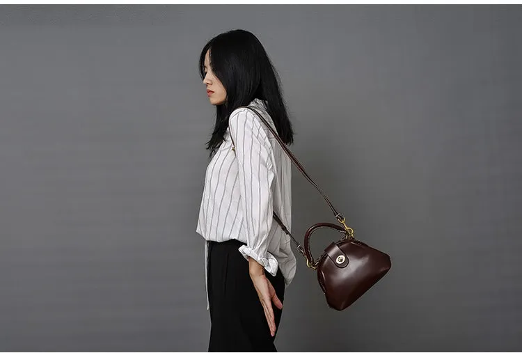 Handmade Womens Coffee Leather doctor Handbag Classic shoulder doctor bags Purse for women