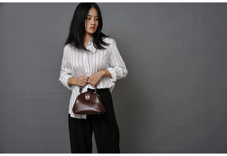 Handmade Womens Coffee Leather doctor Handbag Classic shoulder doctor bags Purse for women