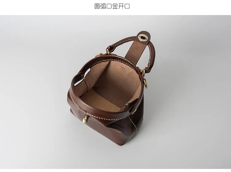 Handmade Womens Coffee Leather doctor Handbag Classic shoulder doctor bags Purse for women