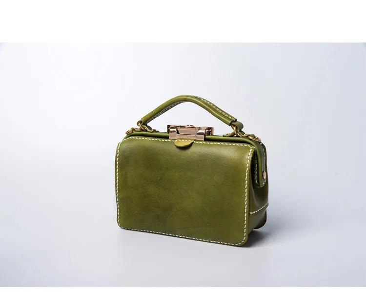 Handmade Womens Coffee Leather Doctor Handbag Purse Small Side Bag Doctor Bags for Women