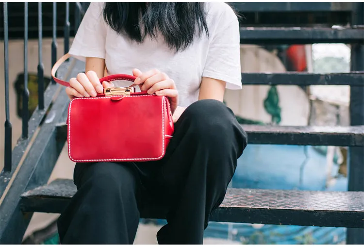 Handmade Womens Coffee Leather Doctor Handbag Purse Small Side Bag Doctor Bags for Women