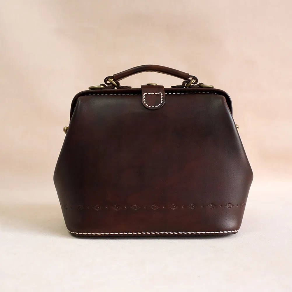 Handmade Womens Coffee Leather doctor Handbag shoulder doctor bags Purse for women