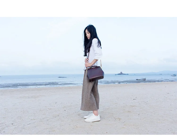 Handmade Womens Coffee Leather doctor Handbag shoulder doctor bags Purse for women