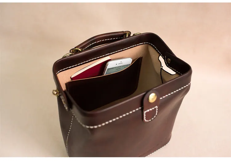 Handmade Womens Coffee Leather doctor Handbag shoulder doctor bags Purse for women
