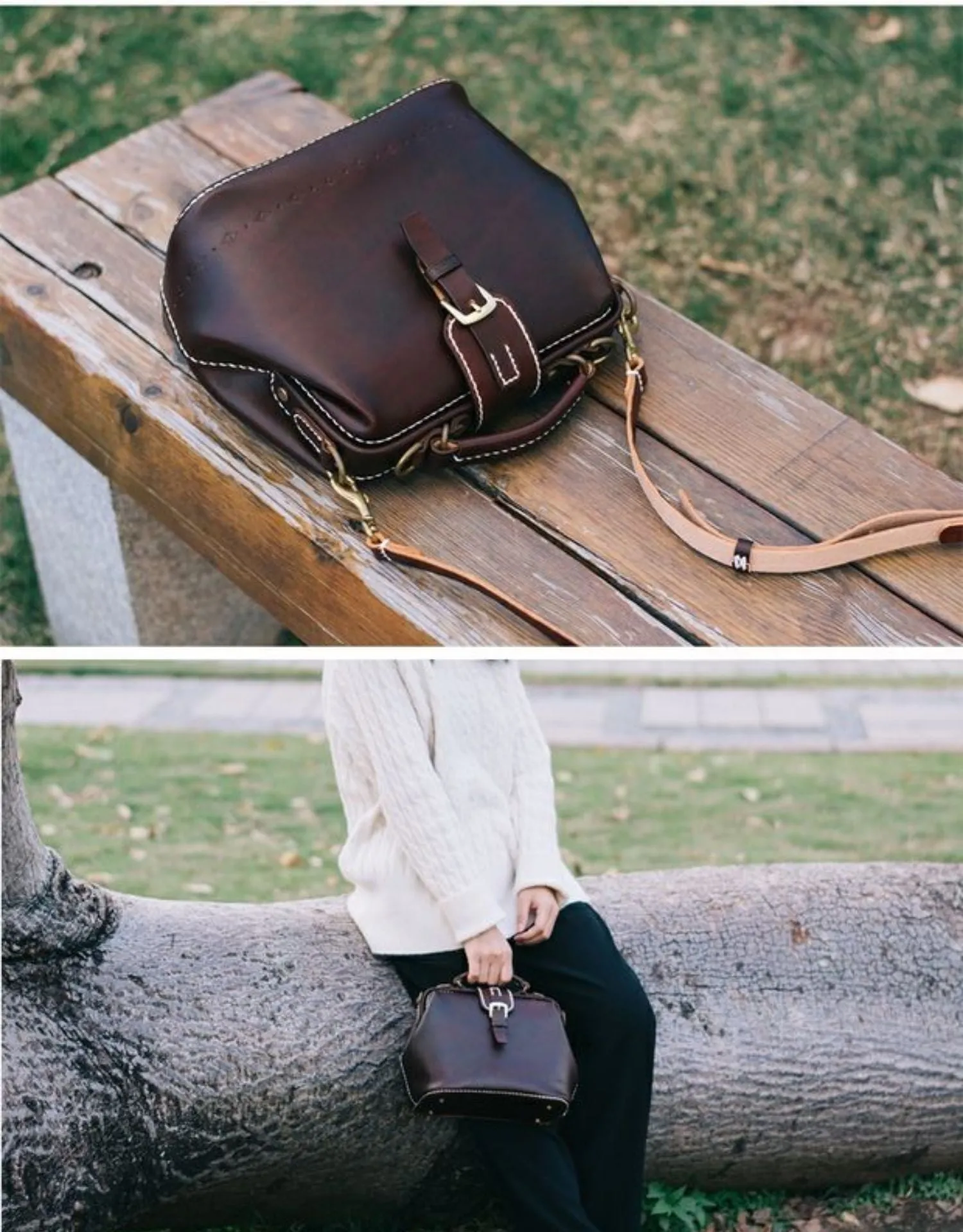 Handmade Womens Coffee Leather doctor Handbag shoulder doctor bags Purse for women