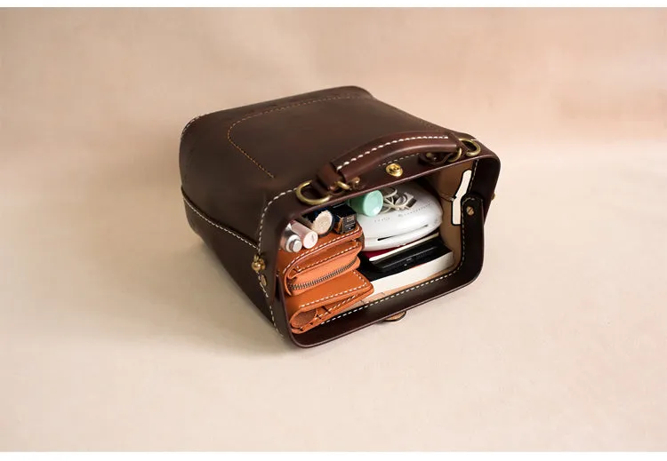 Handmade Womens Coffee Leather doctor Handbag shoulder doctor bags Purse for women