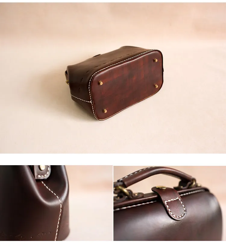 Handmade Womens Coffee Leather doctor Handbag shoulder doctor bags Purse for women