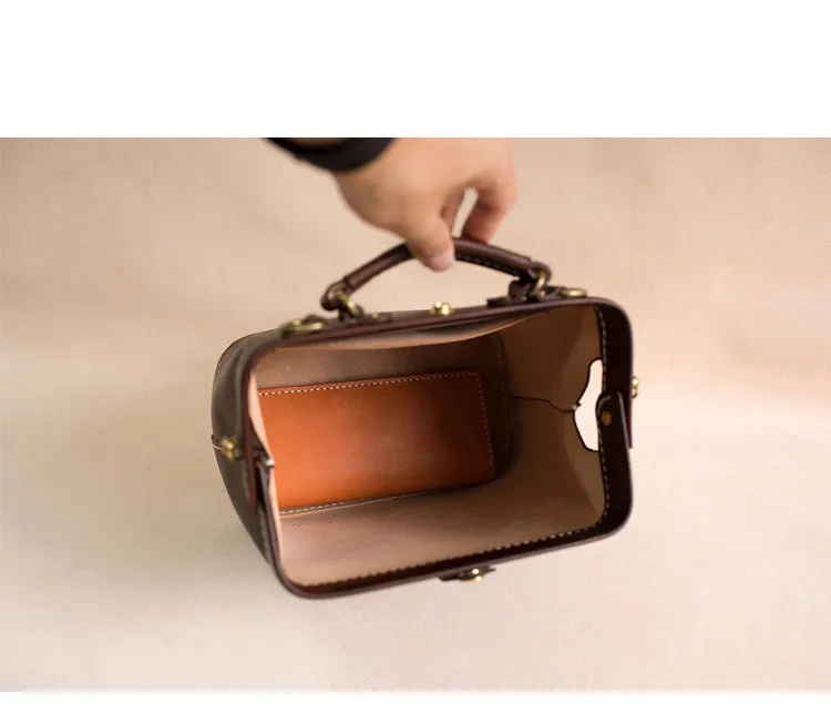 Handmade Womens Coffee Leather doctor Handbag shoulder doctor bags Purse for women