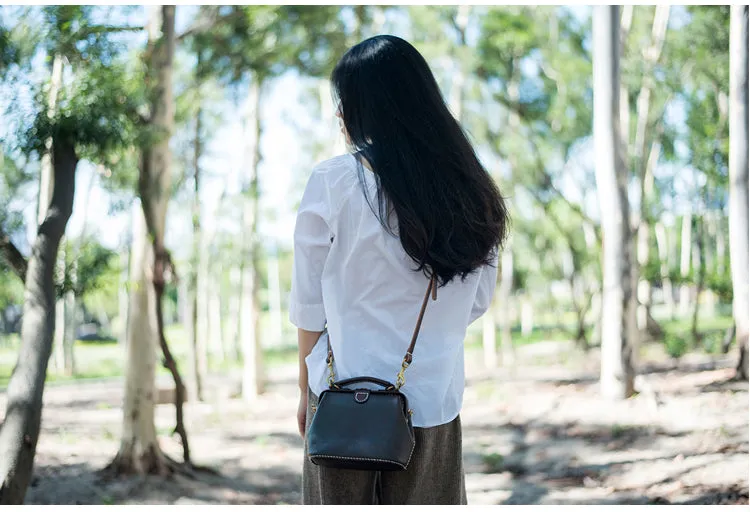 Handmade Womens Coffee Leather Mini doctor Handbag shoulder doctor bags for women