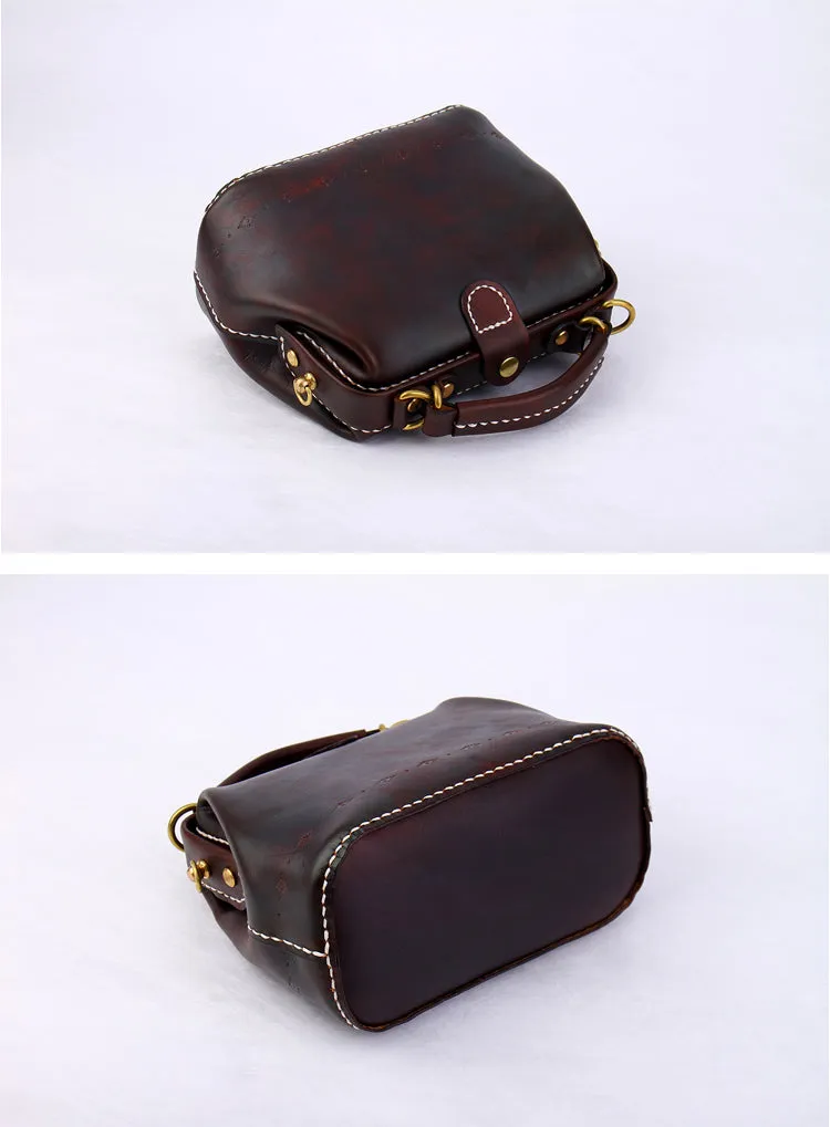 Handmade Womens Coffee Leather Mini doctor Handbag shoulder doctor bags for women