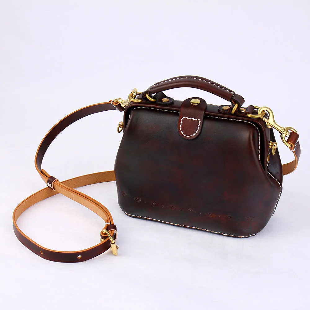 Handmade Womens Coffee Leather Mini doctor Handbag shoulder doctor bags for women