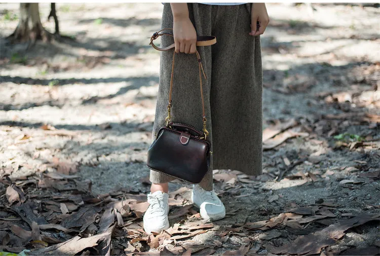 Handmade Womens Coffee Leather Mini doctor Handbag shoulder doctor bags for women