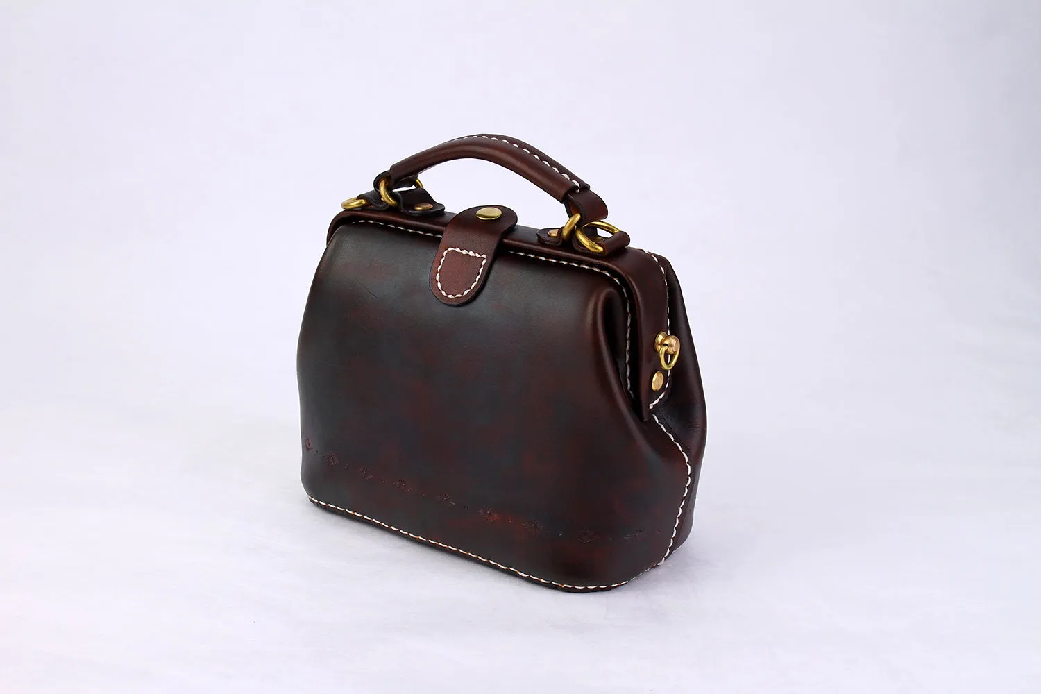 Handmade Womens Coffee Leather Mini doctor Handbag shoulder doctor bags for women