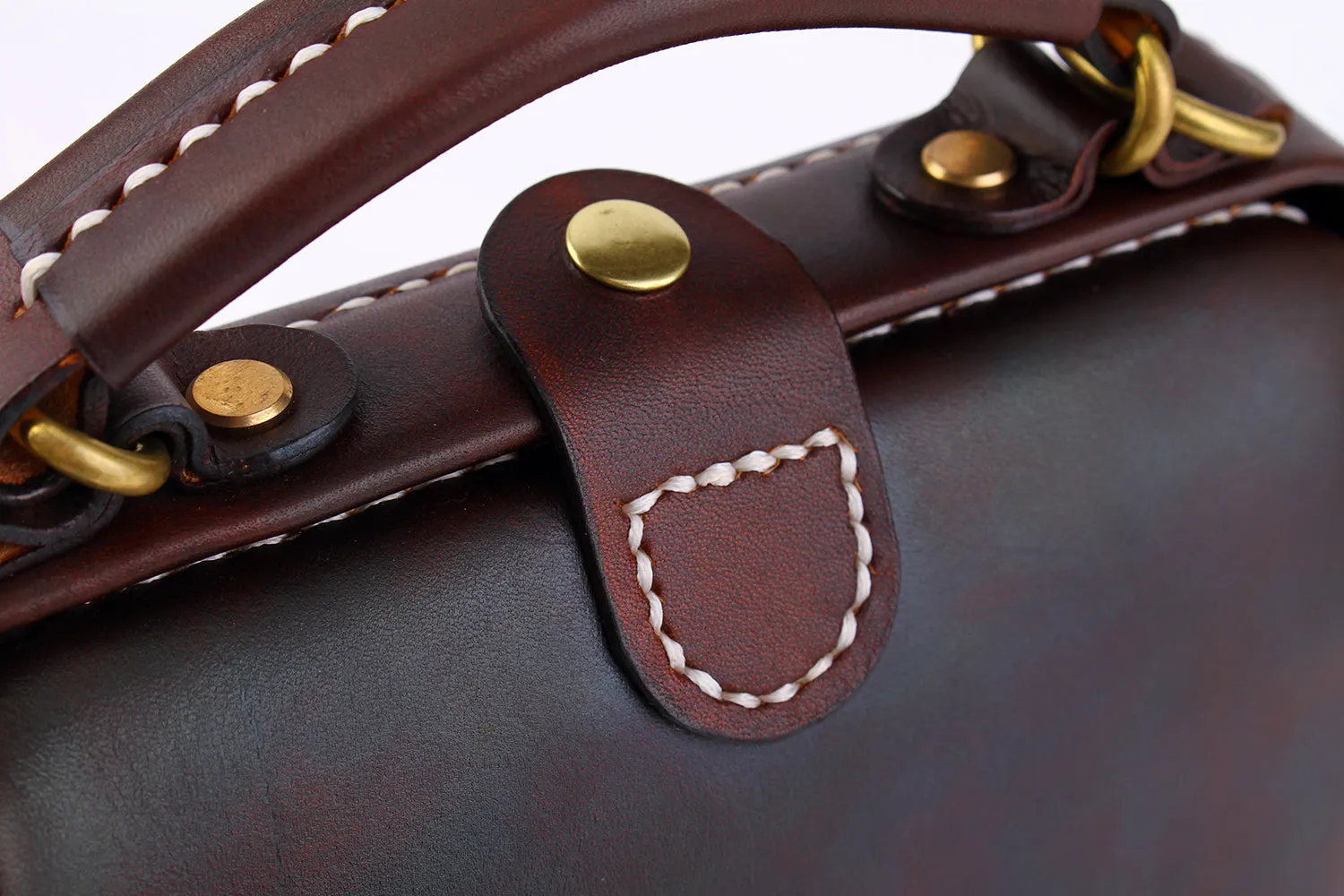 Handmade Womens Coffee Leather Mini doctor Handbag shoulder doctor bags for women