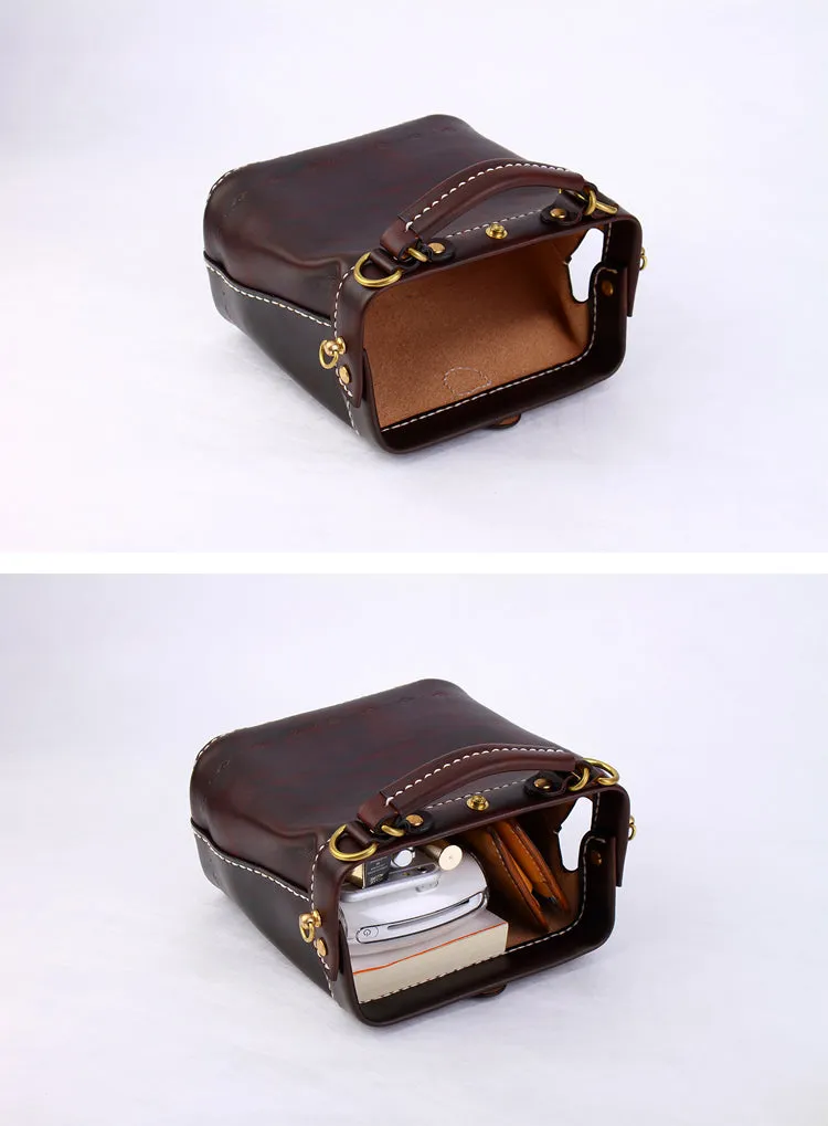 Handmade Womens Coffee Leather Mini doctor Handbag shoulder doctor bags for women