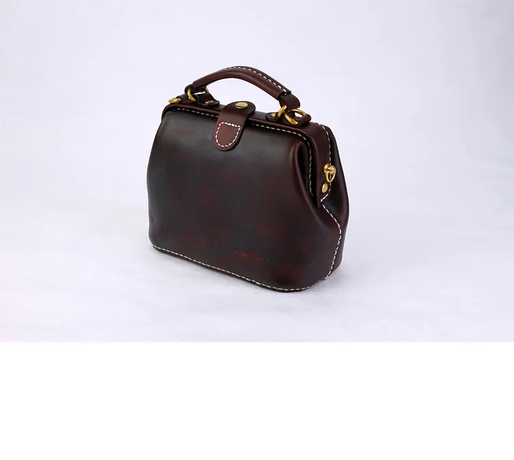 Handmade Womens Coffee Leather Mini doctor Handbag shoulder doctor bags for women